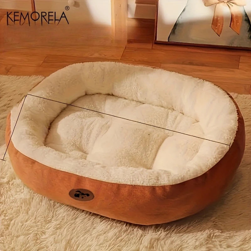 Orthopedic oval pet bed calming all sizes pink green flat lay