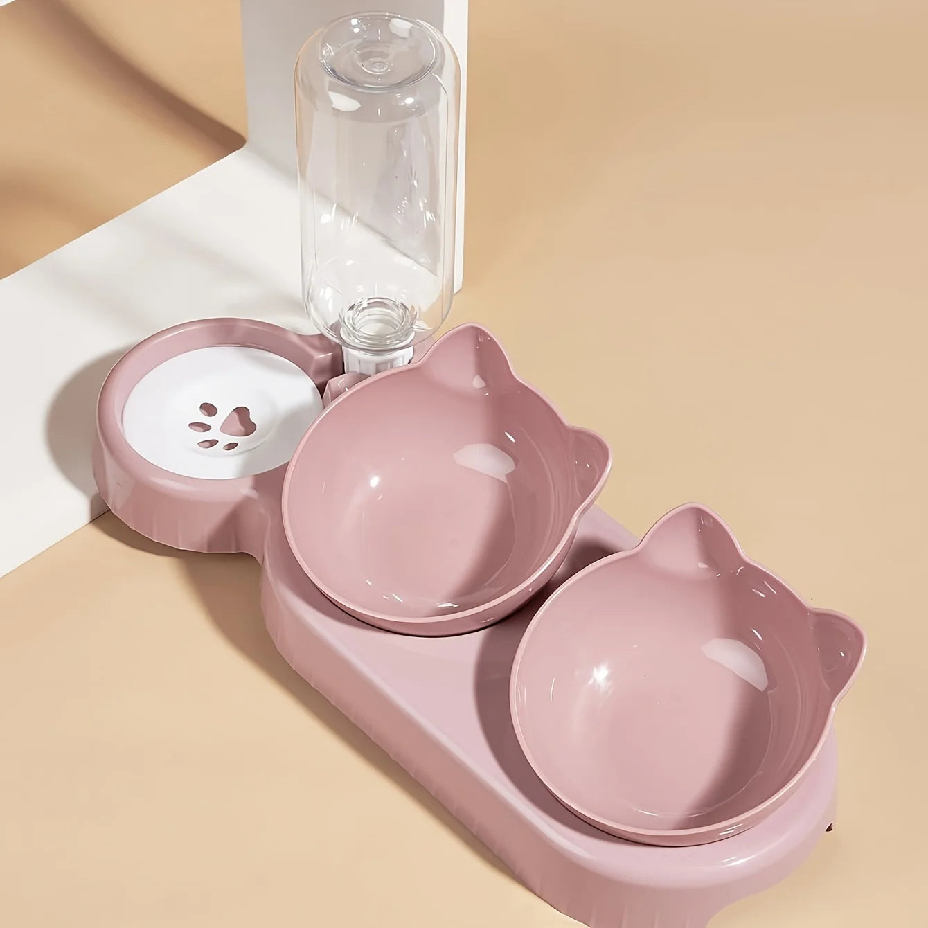 Tilted cat bowl set all three colors blue navy pink together