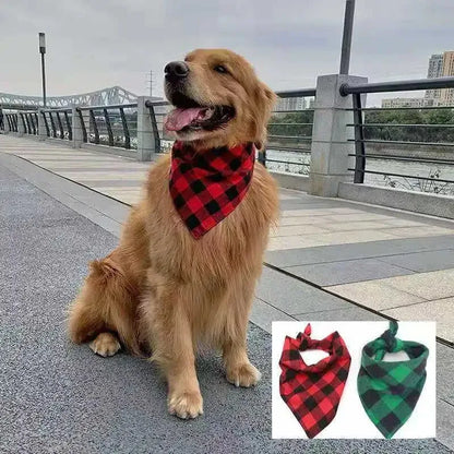 Pet dog bandana saliva towel white plaid 70x48cm laid flat