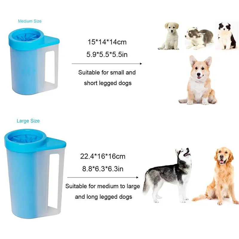 Dog foot washing cup portable size comparison with dog paw