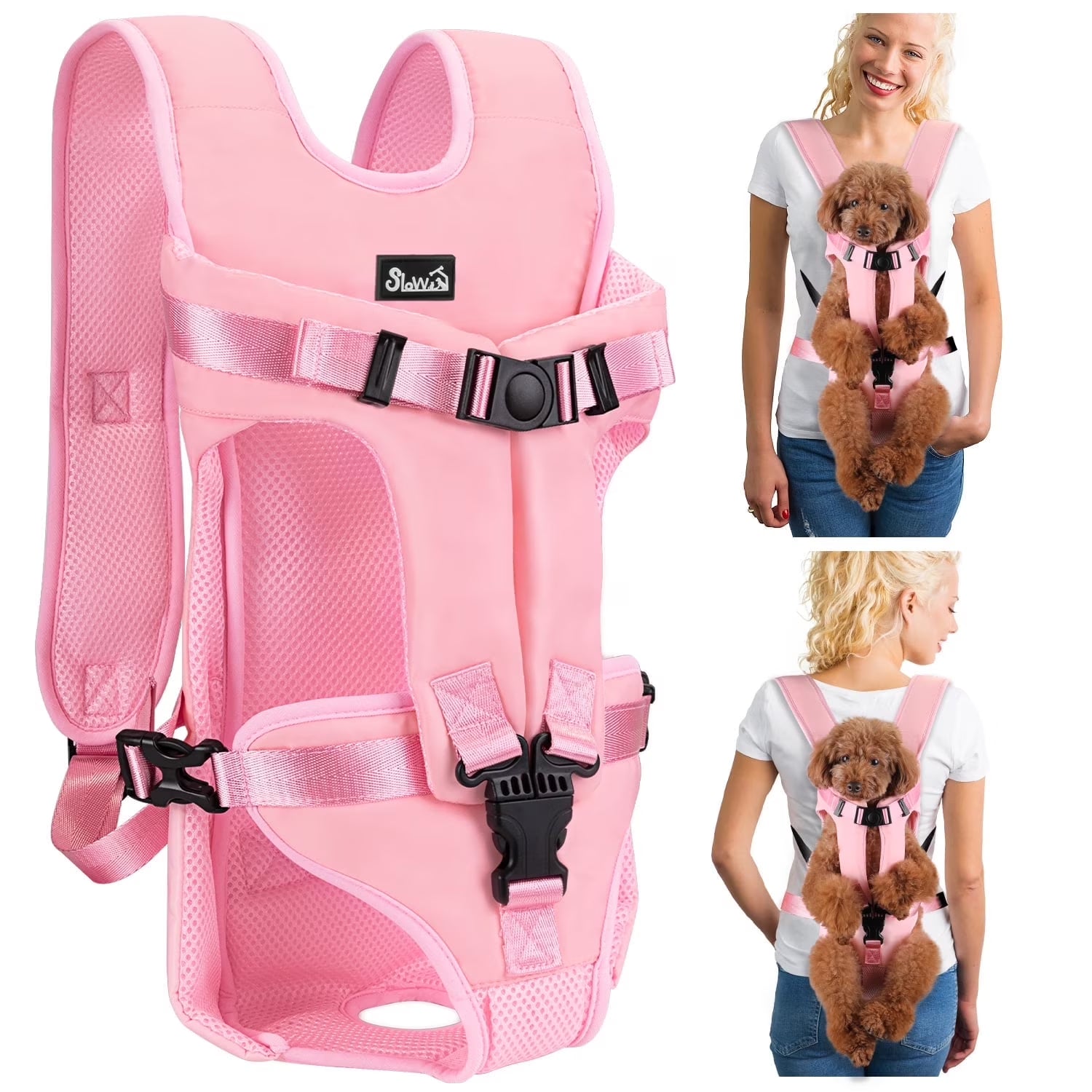 Pet carrier backpack small dogs pink medium front view mesh panel
