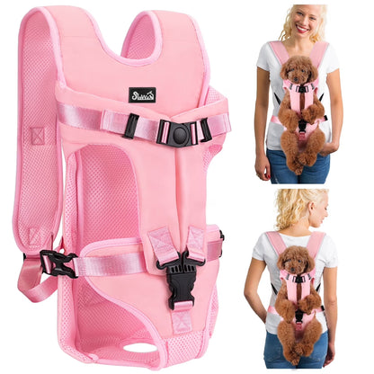 Pet carrier backpack small dogs pink medium front view mesh panel