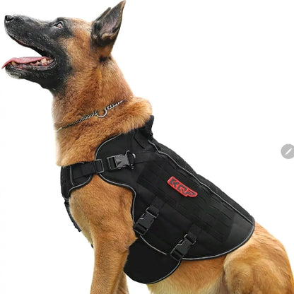 Tactical dog harness no pull military vest black front view