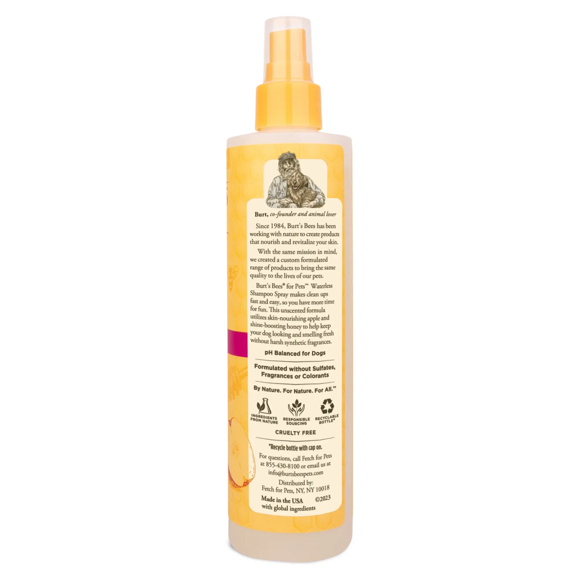 Waterless dry shampoo for dogs eco recycled bottle side view