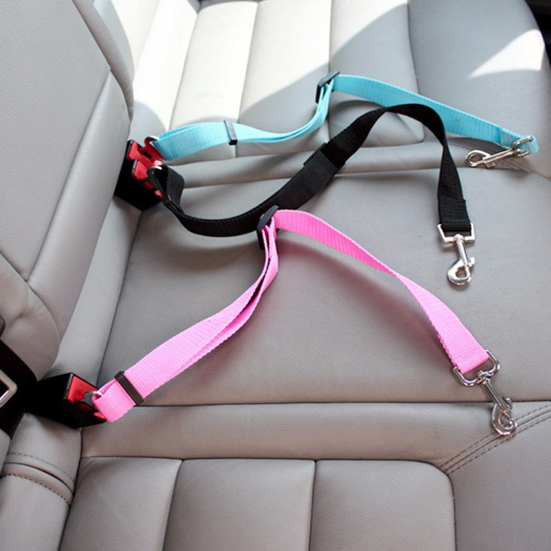 Retractable dog safety belt car pink color front view