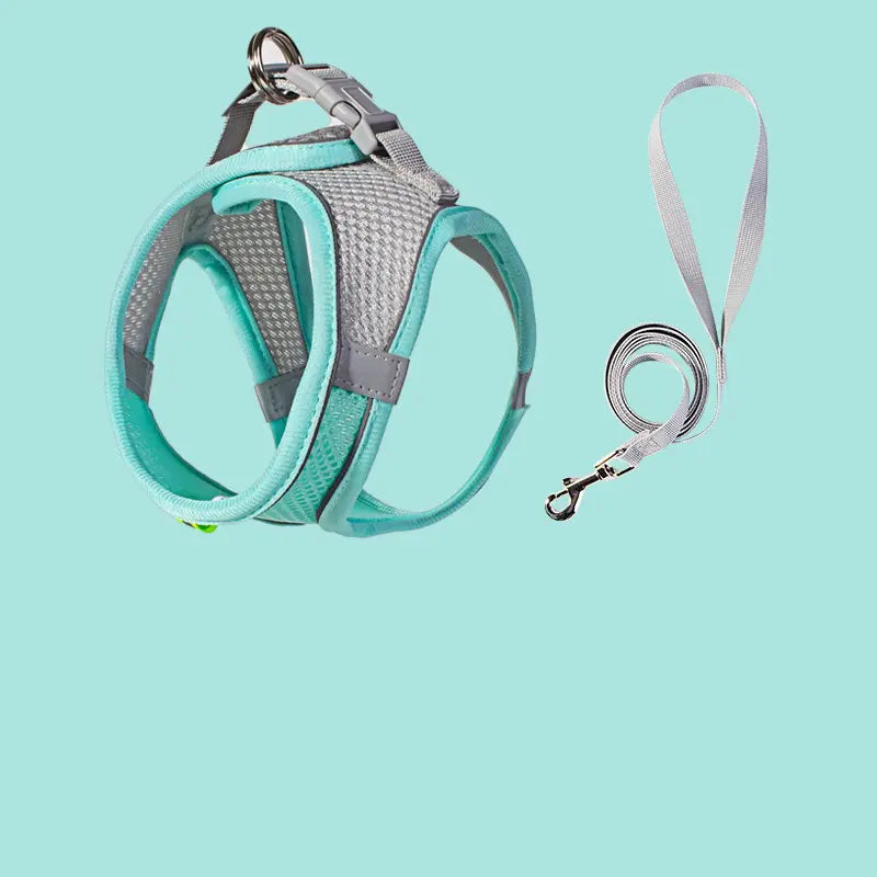 Cat harness and leash escape proof green gray extra small front view