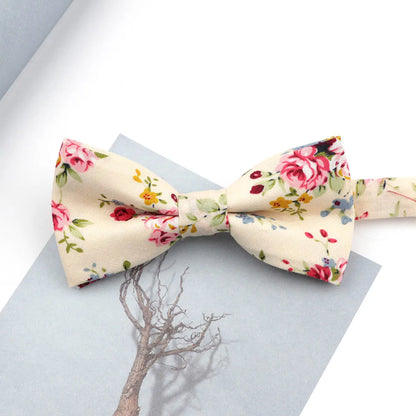 Family matching bow tie set sizes for kids adults and pets flat lay