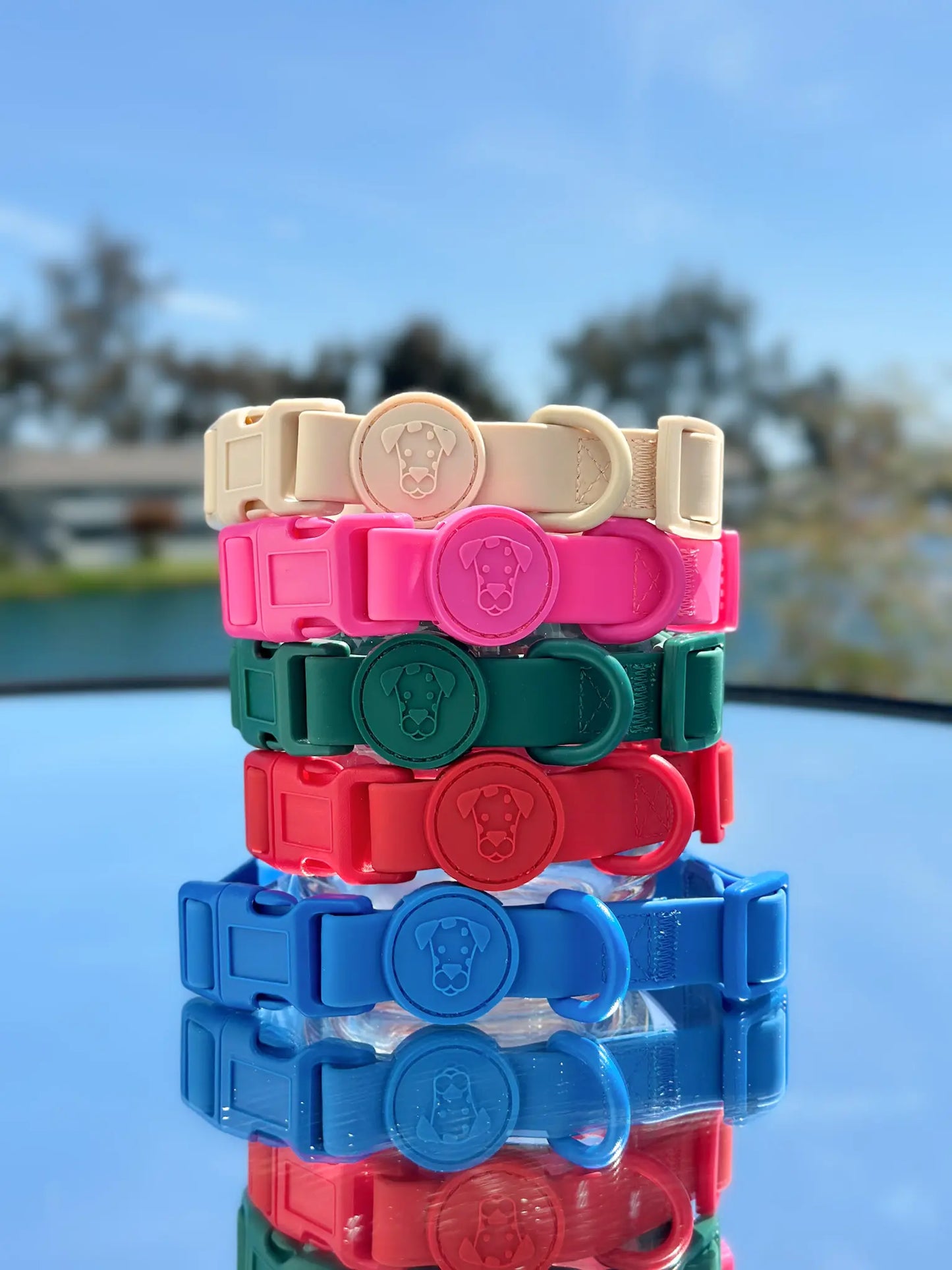 Waterproof dog collar adjustable chili red color front view