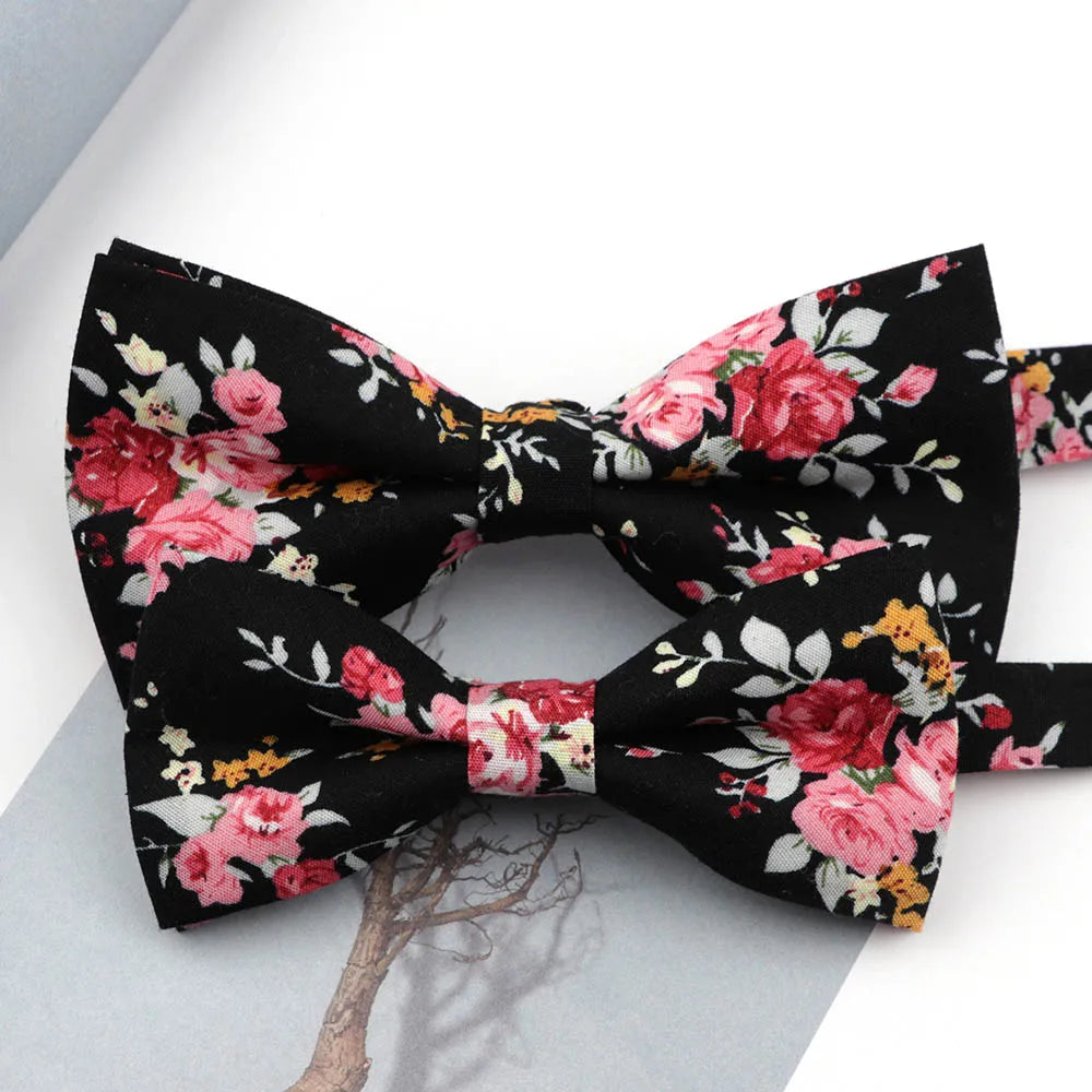 Family matching bow tie set sizes for kids adults and pets flat lay