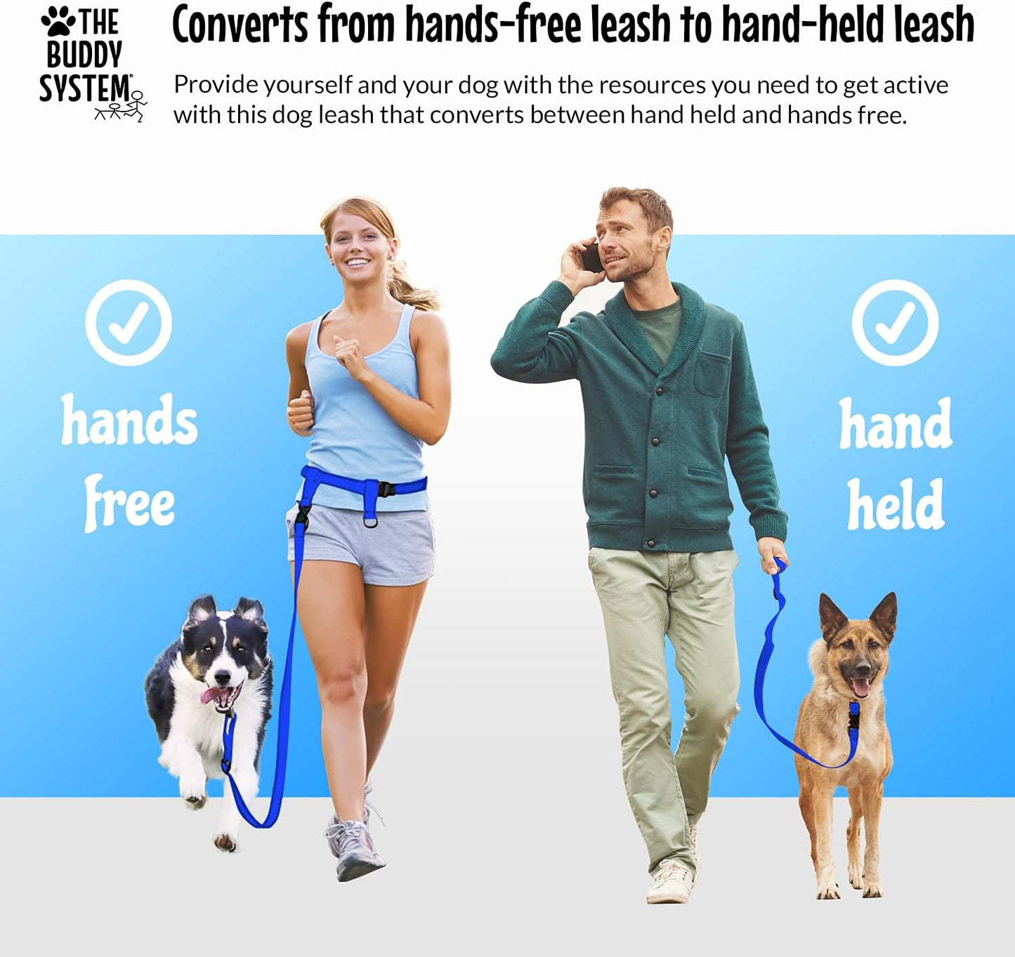 Hands free dog leash for running converted to hand held leash mode