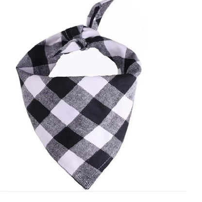 Pet dog bandana saliva towel white plaid 70x48cm laid flat