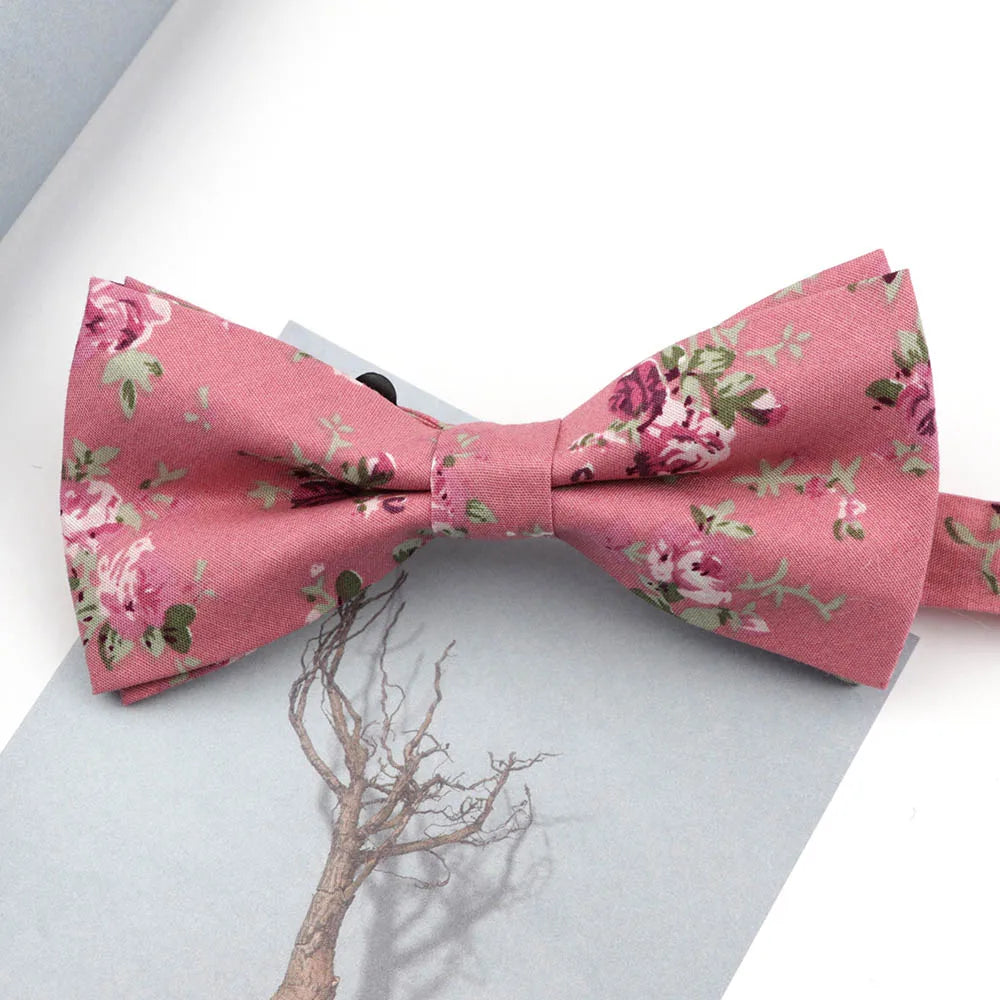 Family matching bow tie set floral cotton front view kids and adults