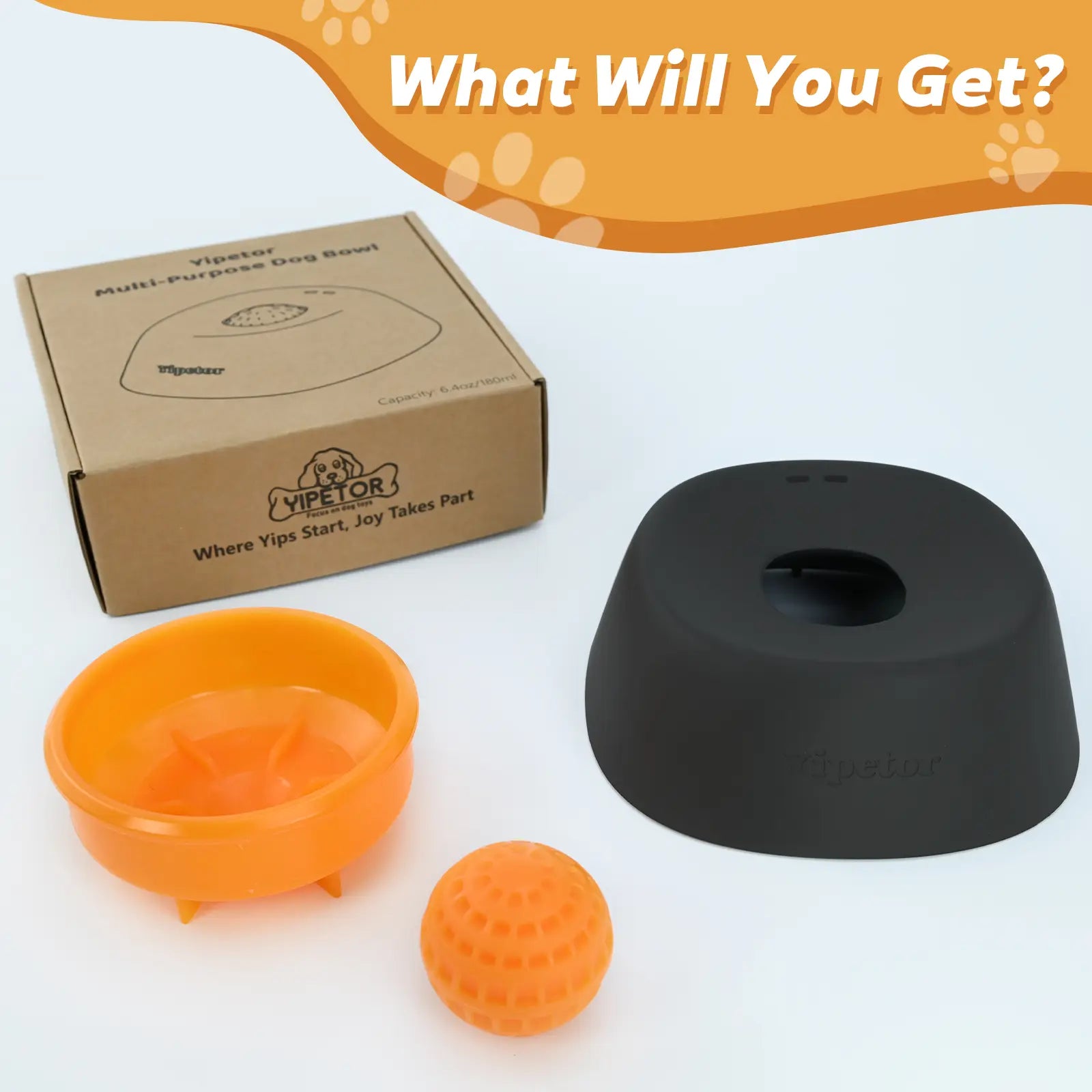 Yipetor Slow Feeder Dog Bowls for Liquid Treat, [Built-In Rolling Ball] No Spill Bone Broth Dog Licking Bowl, Multi-Purpose Puppy Yogurt Feeder Bowl for All Breeds Dietary Supplement/Post-Op Nutrition Feeding.Valentines Gift for Pets