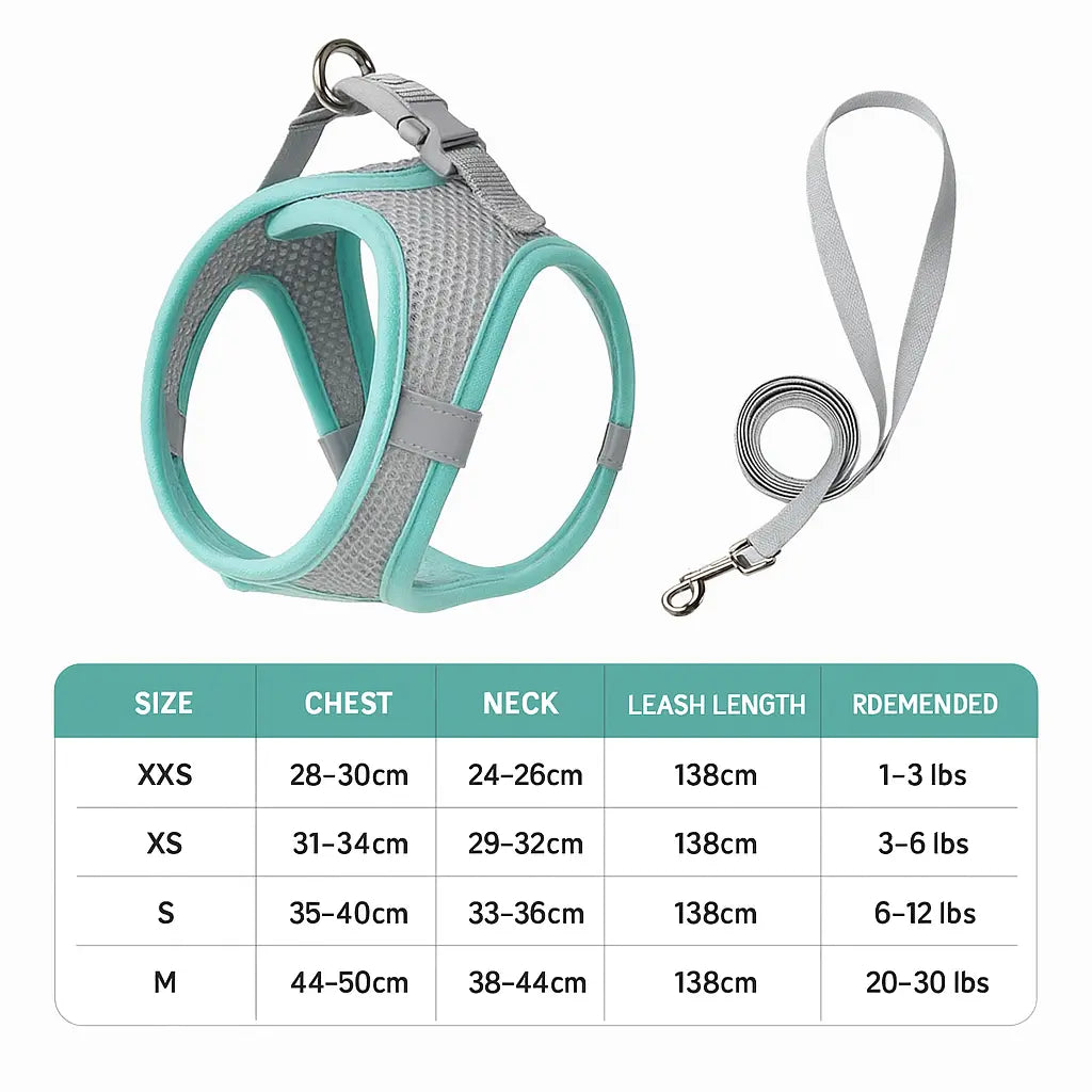 Cat harness and leash escape proof reflective strips close up