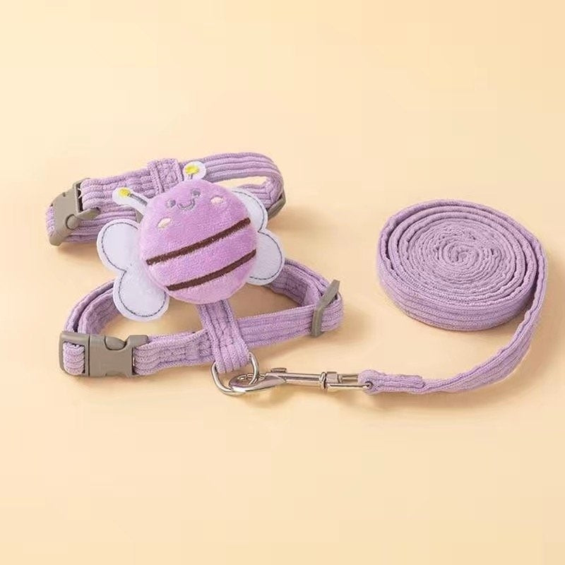Cartoon Bee Pet Harness Leash & Collar Set. Hand Holding Rope For Pets