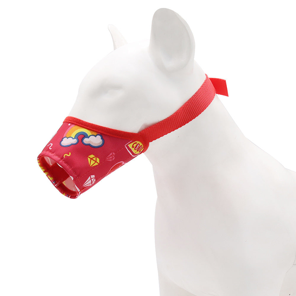 Dog mouth cover muzzle red adjustable strap side view