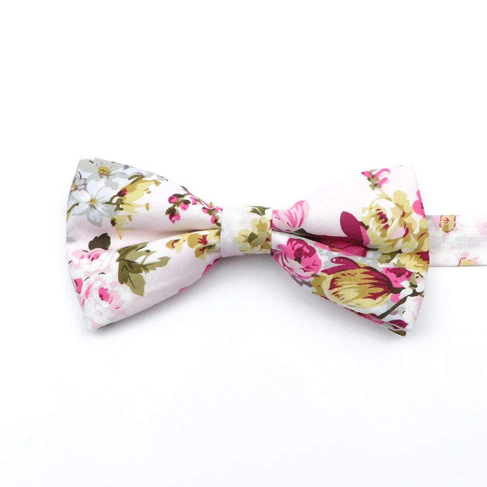 Family matching bow tie set floral cotton front view kids and adults