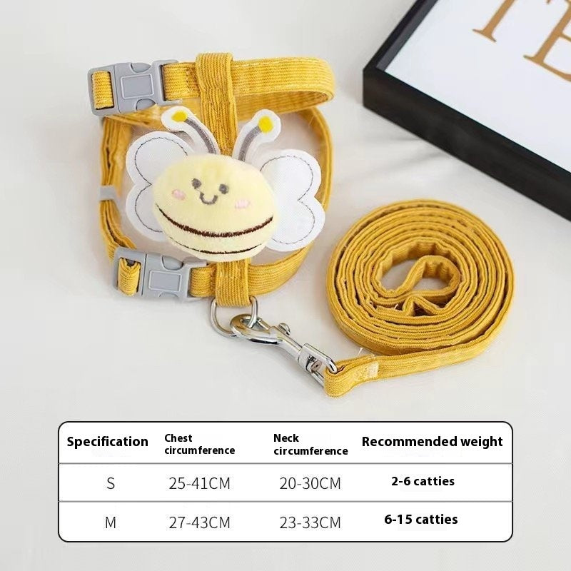 Cartoon Bee Pet Harness Leash & Collar Set. Hand Holding Rope For Pets