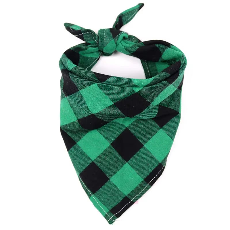 Pet dog bandana saliva towel white plaid 70x48cm laid flat