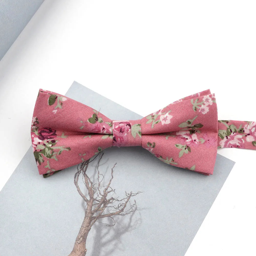 Family matching bow tie set floral cotton front view kids and adults
