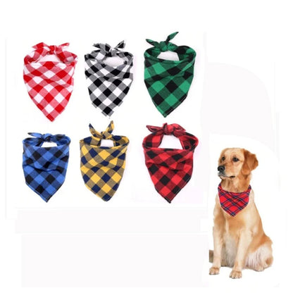 Pet dog bandana saliva towel white plaid 70x48cm laid flat