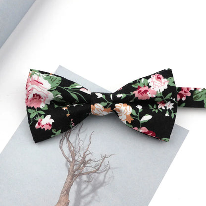 Family matching bow tie set sizes for kids adults and pets flat lay