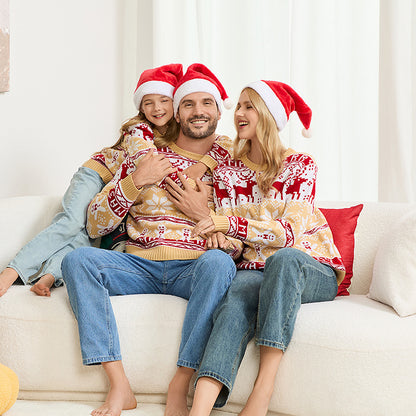 Parent child matching christmas sweater apricot knitted front view