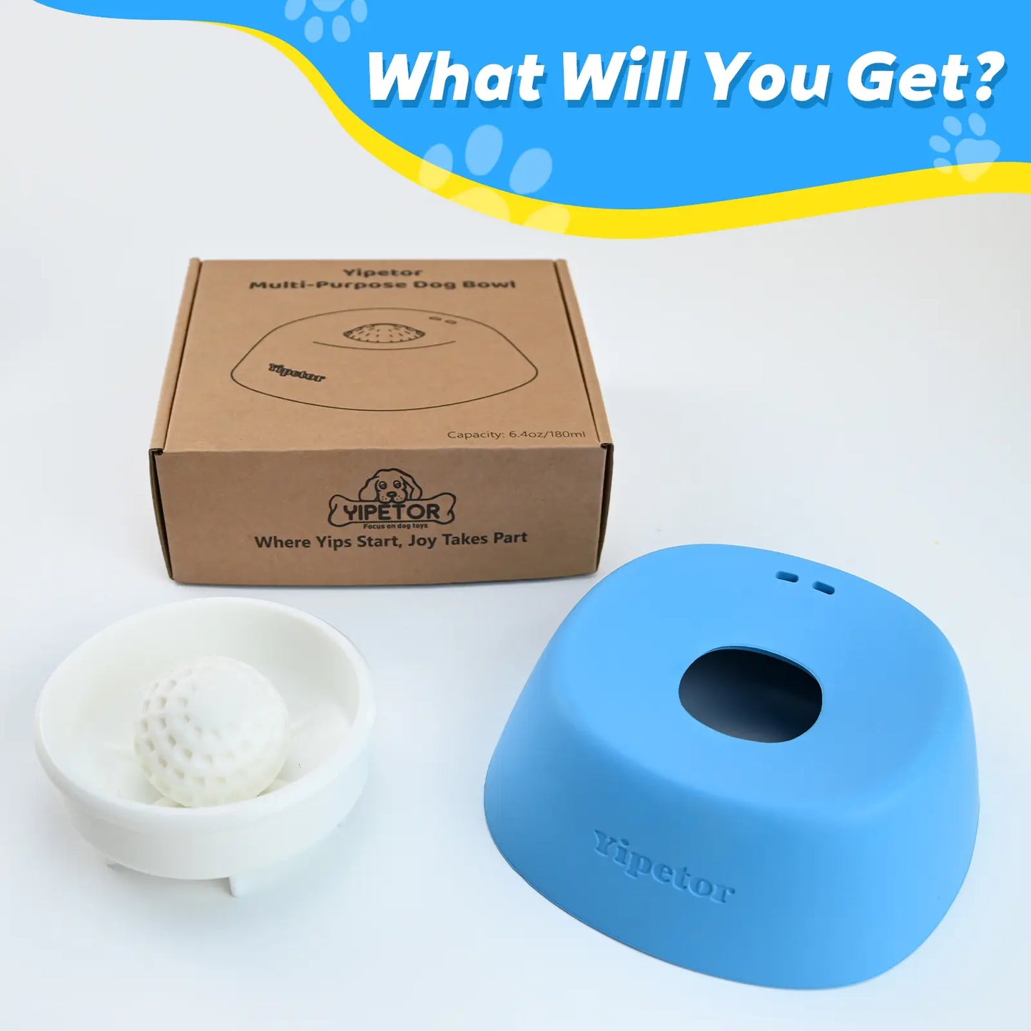 Yipetor Slow Feeder Dog Bowls for Liquid Treat, [Built-In Rolling Ball] No Spill Bone Broth Dog Licking Bowl, Multi-Purpose Puppy Yogurt Feeder Bowl for All Breeds Dietary Supplement/Post-Op Nutrition Feeding.Valentines Gift for Pets