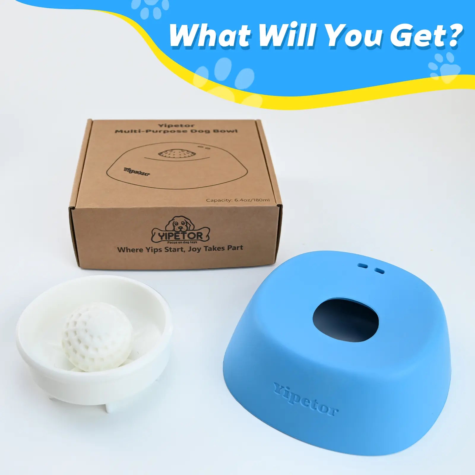 Yipetor Slow Feeder Dog Bowls for Liquid Treat, [Built-In Rolling Ball] No Spill Bone Broth Dog Licking Bowl, Multi-Purpose Puppy Yogurt Feeder Bowl for All Breeds Dietary Supplement/Post-Op Nutrition Feeding.Valentines Gift for Pets