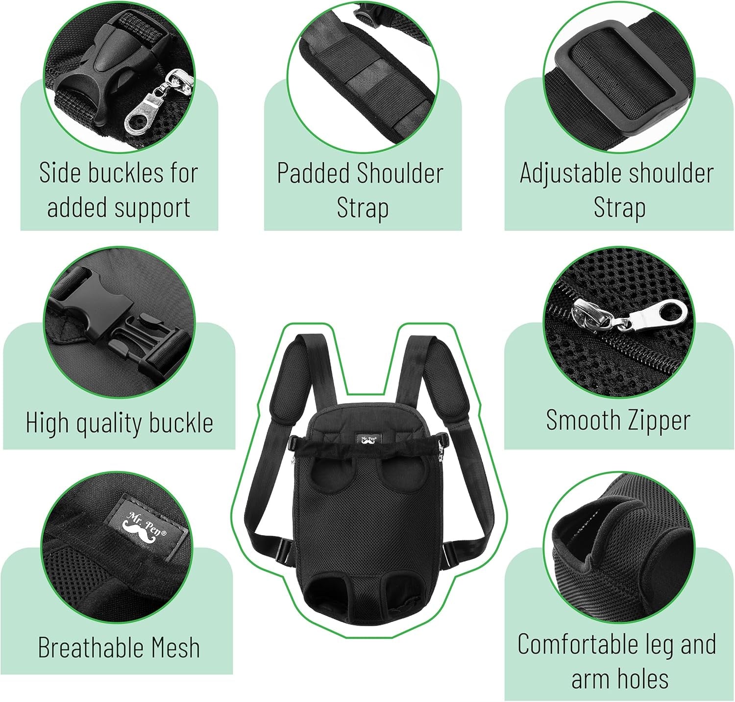 Dog carrier backpack up to 12 lbs adjustable shoulder straps detail