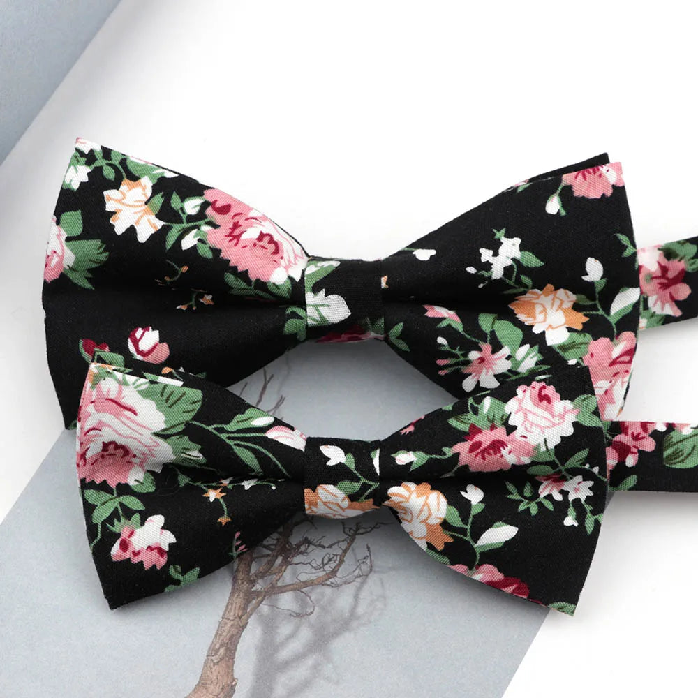 Family matching bow tie set sizes for kids adults and pets flat lay