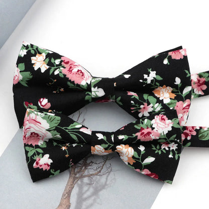 Family matching bow tie set sizes for kids adults and pets flat lay