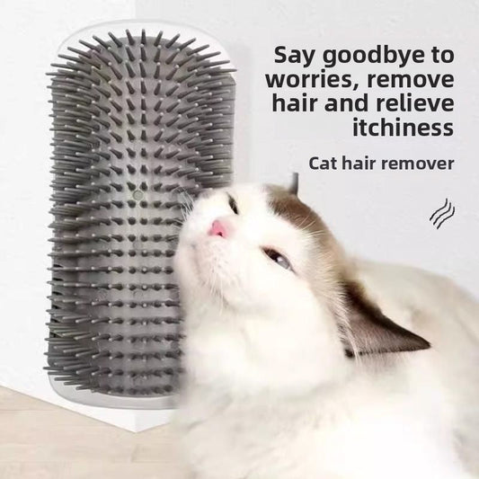 Cat Corner Self-Grooming Brush & Scratcher with Massage Bristles – Wall or Furniture Mounted Cat Grooming Brush for Shedding Hair Removal, Detachable PP Plastic Cat Corner Massager