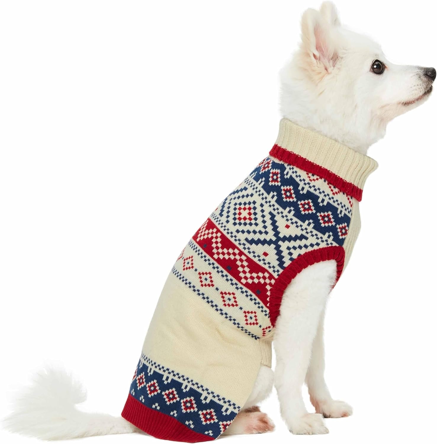 Large dog christmas sweater creamy white pullover side view on model