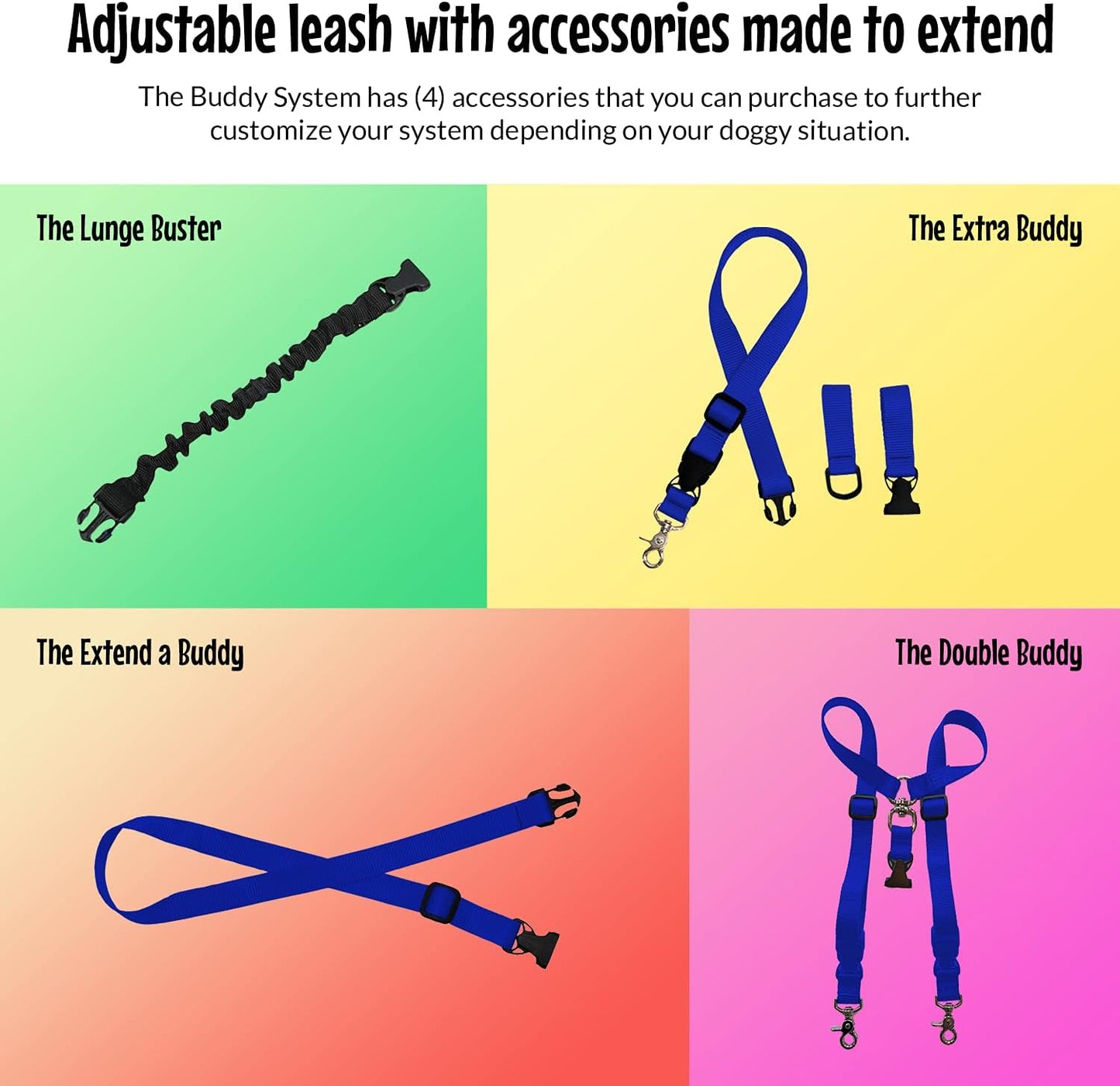 Hands free dog leash for running royal blue waist belt front view