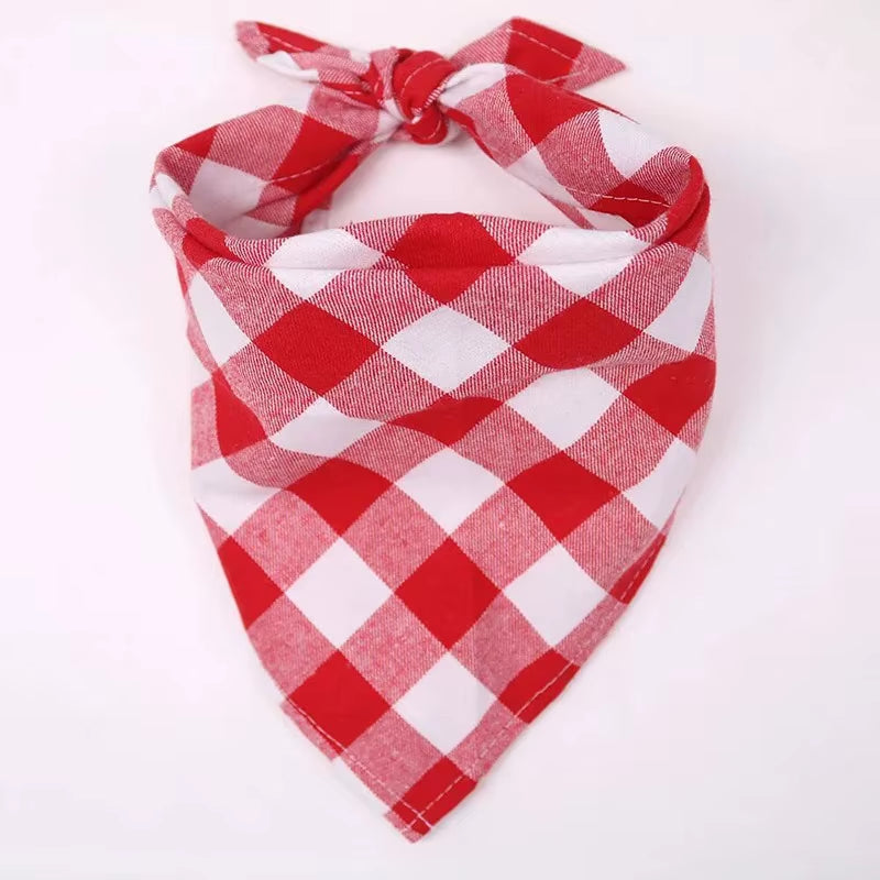 Pet dog bandana saliva towel green plaid 60x42cm size detail