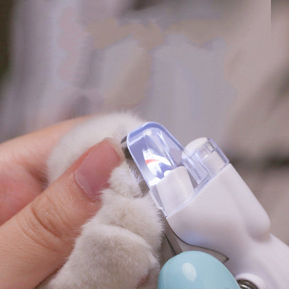 Pet nail clippers LED electric purple double lamp close up detail