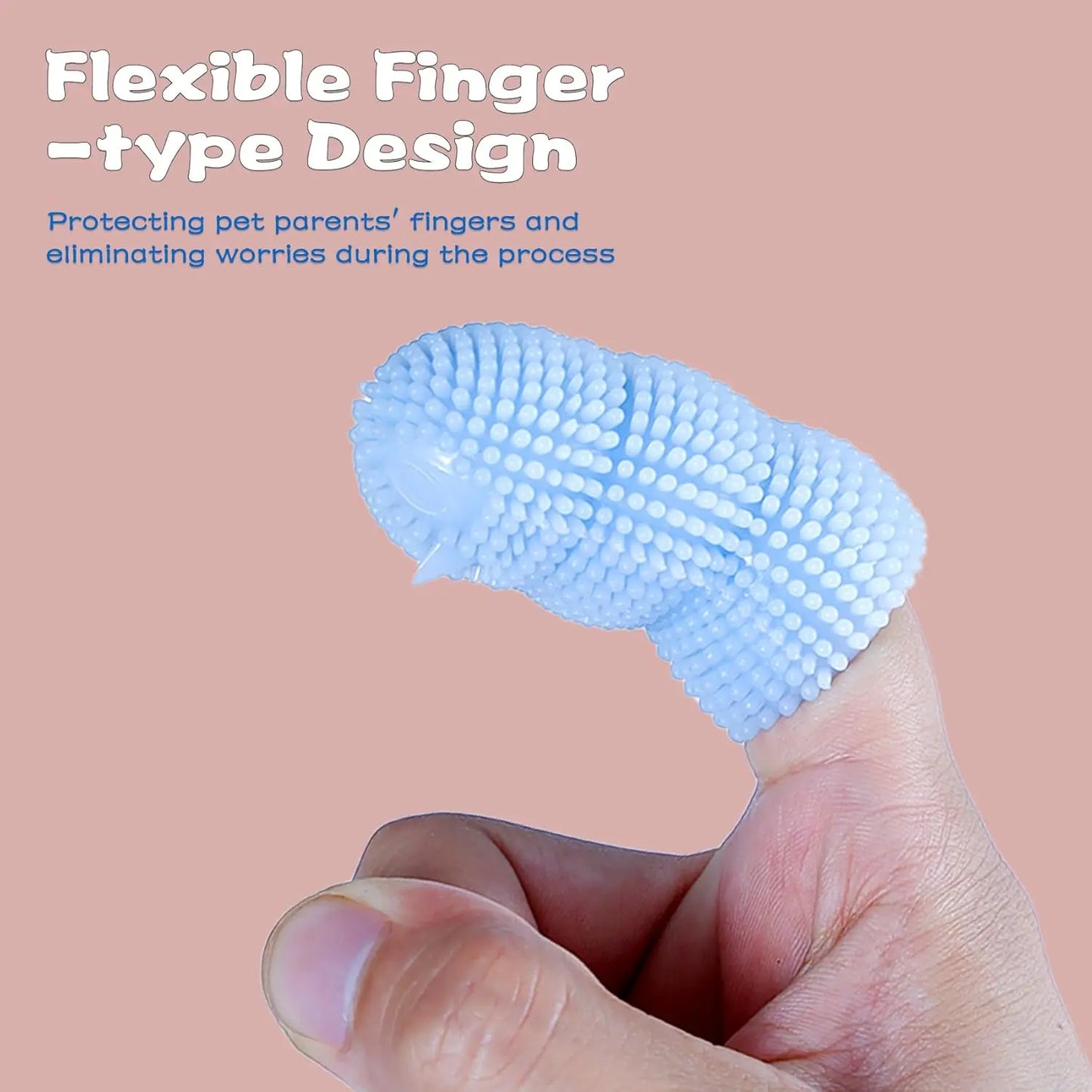 Dog finger toothbrush kit pink used on small dog teeth cleaning
