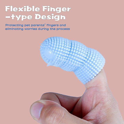 Dog finger toothbrush kit pink used on small dog teeth cleaning