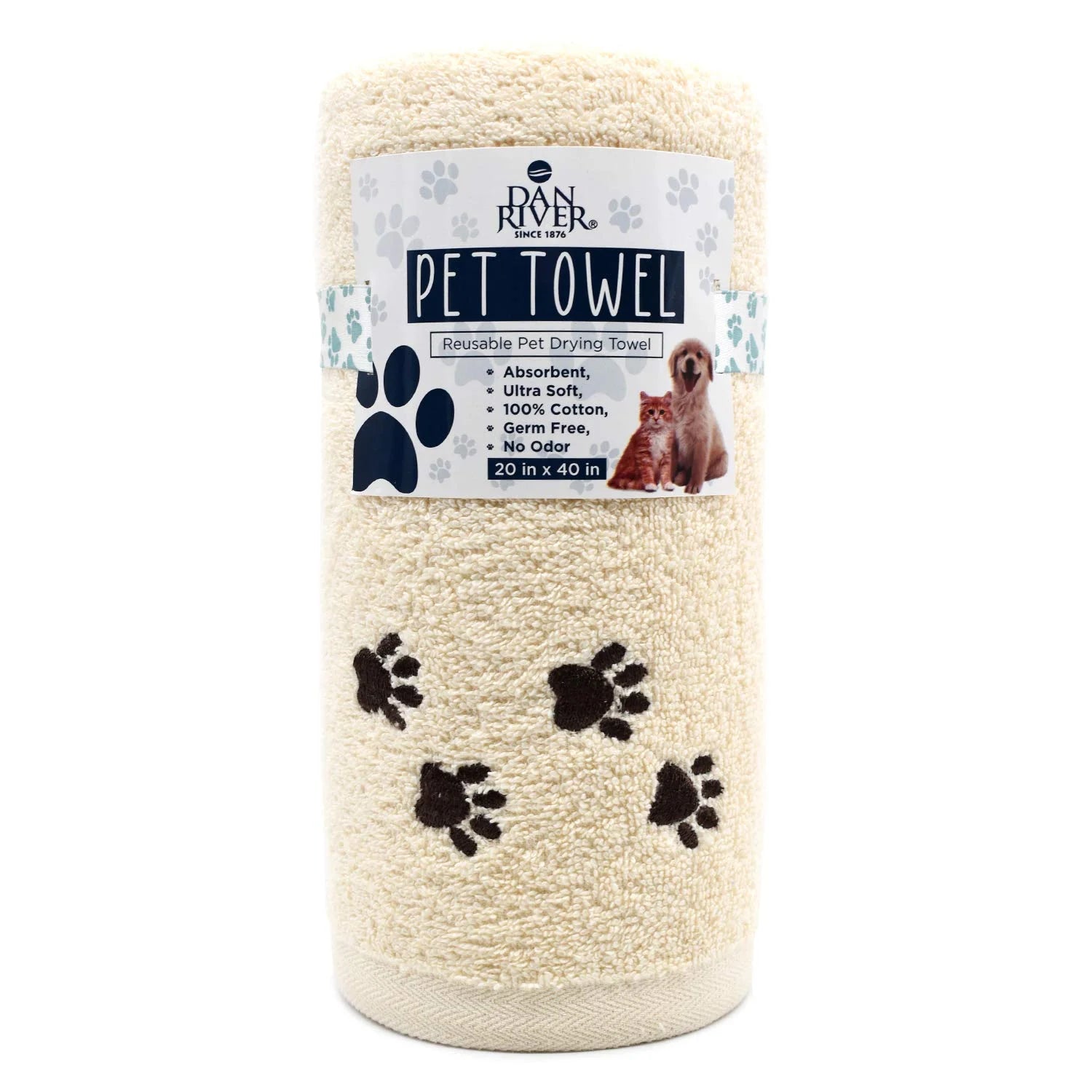 Soft absorbent dog towel 20x40 inch full size laid flat detail