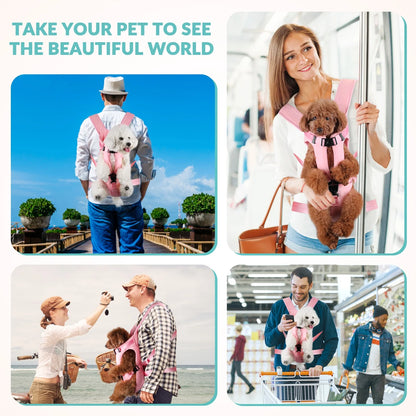Pet carrier backpack small dogs worn by owner on hike side view