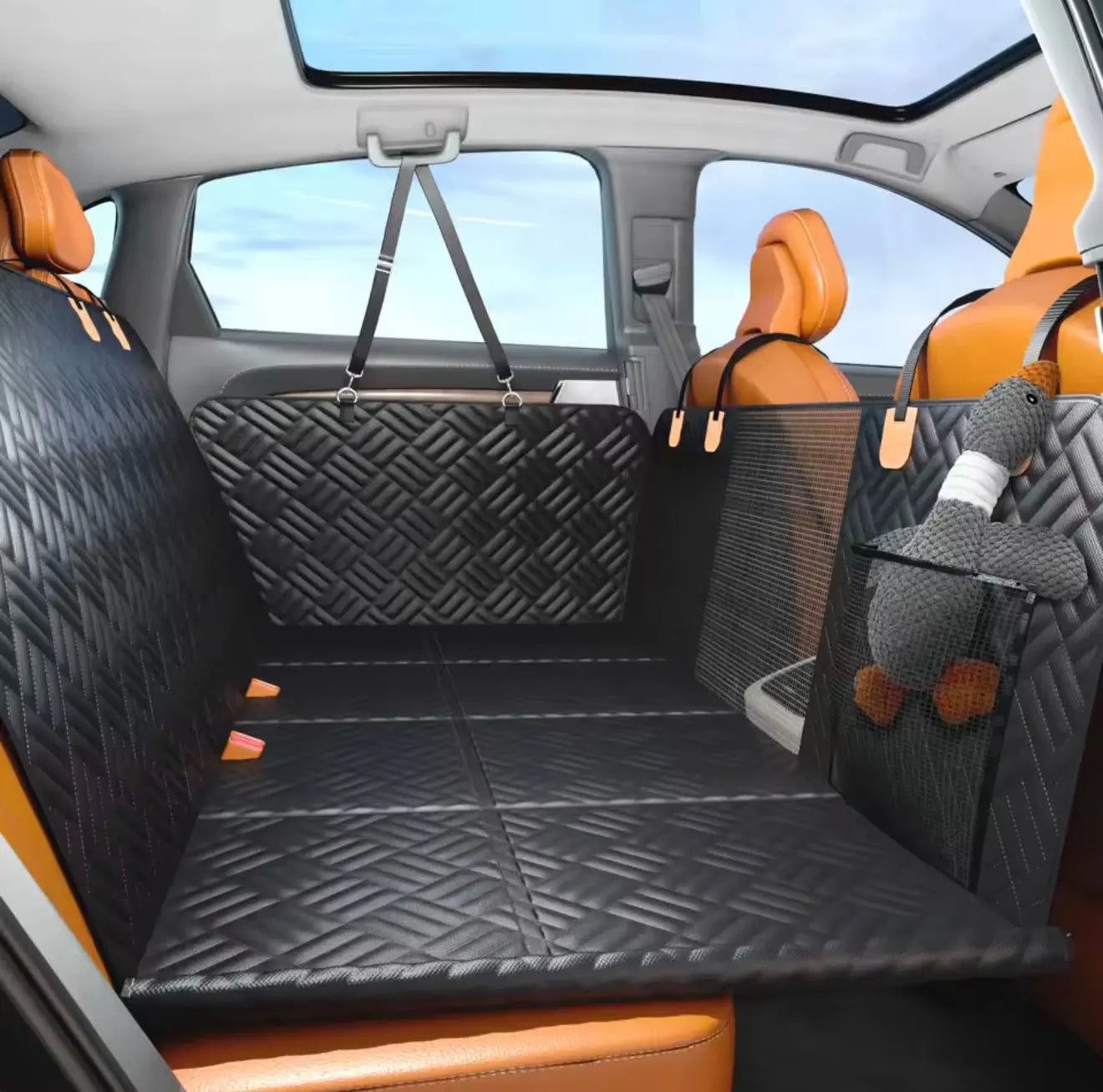 Dog car seat cover hammock waterproof black installed in SUV