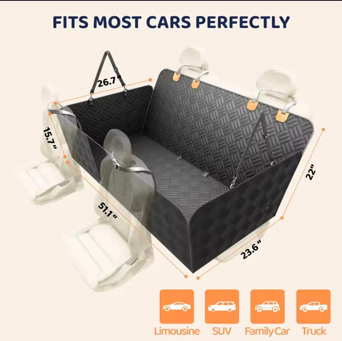 Dog car seat cover hammock waterproof 6 in 1 function diagram