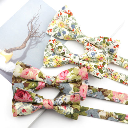 Family matching bow tie set floral cotton front view kids and adults