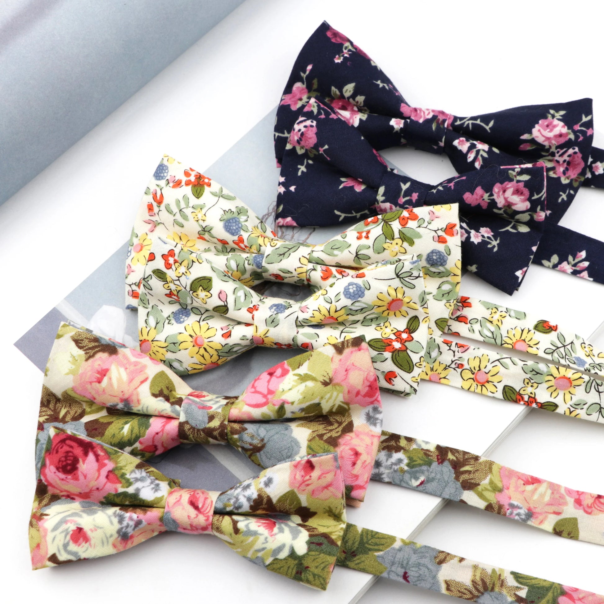 Family matching bow tie set worn by child and pet coordinated look