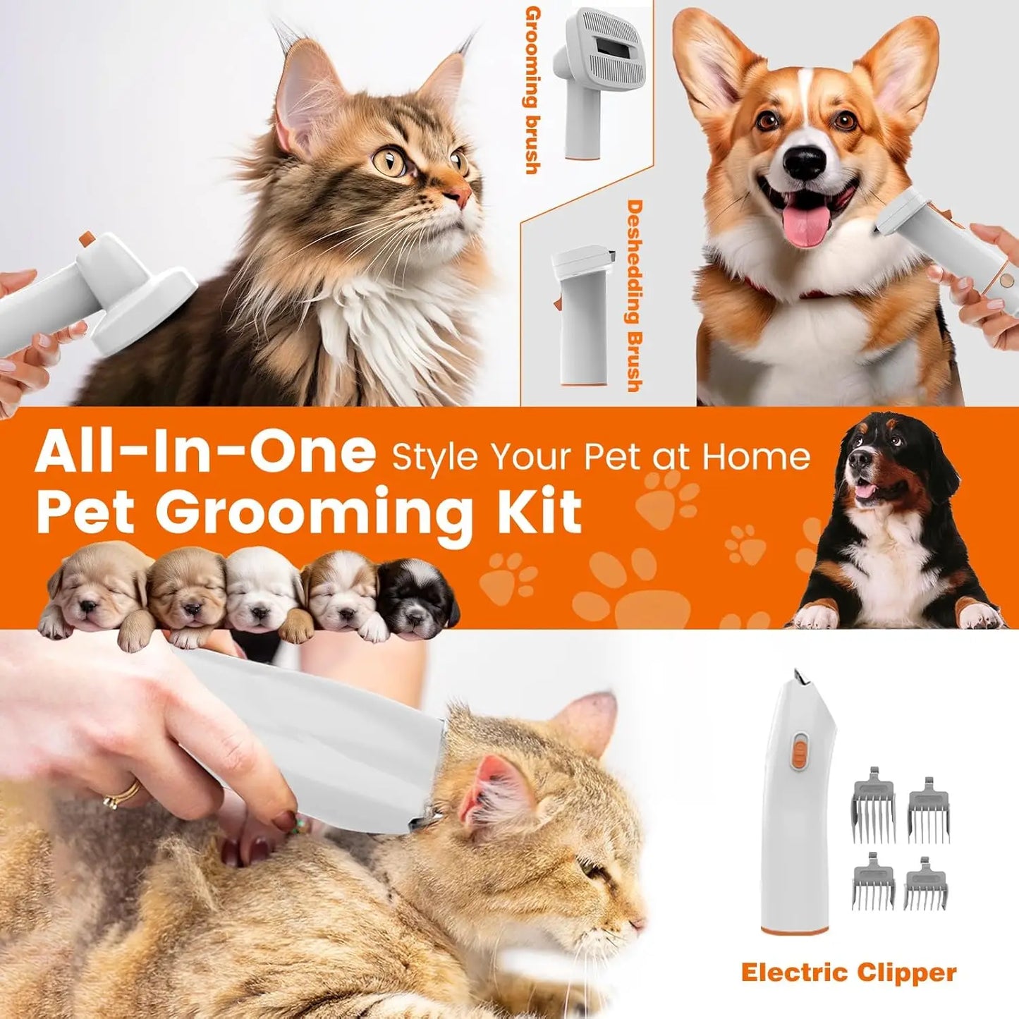 Pet Grooming Vacuum Kit With Clippers And Low Noise Suction
