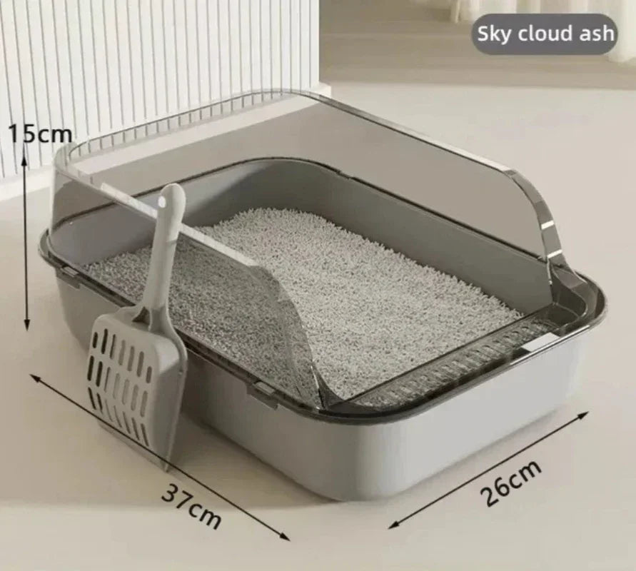 Semi enclosed cat litter box gray and pink both colors together