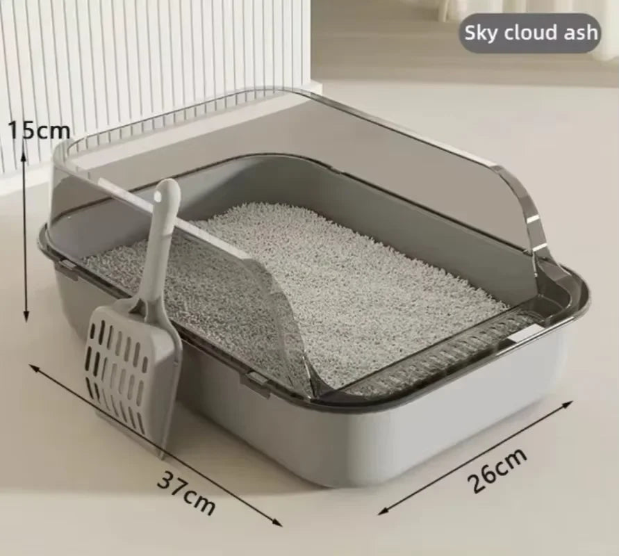 Semi enclosed cat litter box gray and pink both colors together