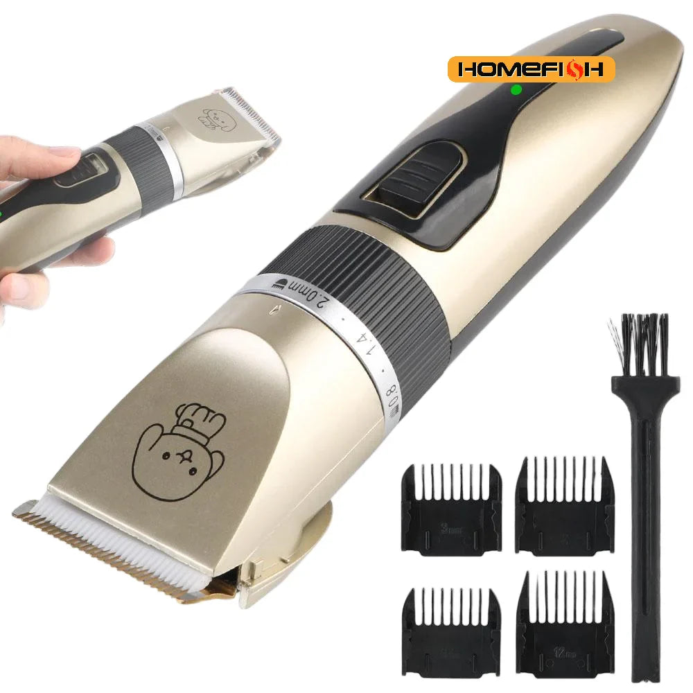 Pet hair clipper grooming trimmer gold set front view