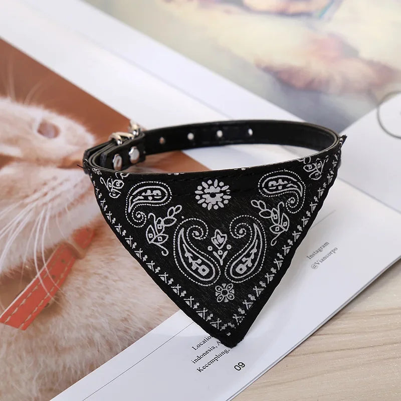 PU cat dog collar with scarf black worn by small dog side view